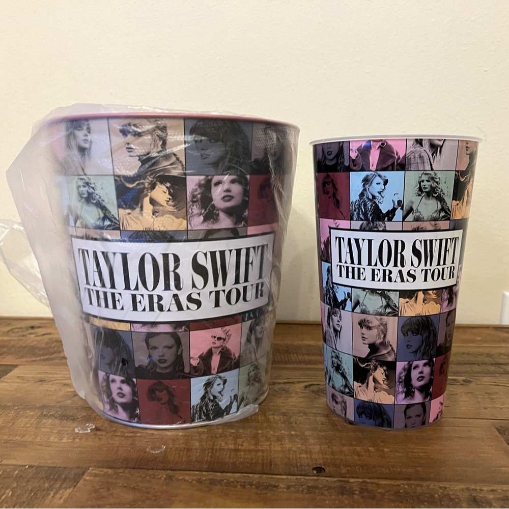 Taylor Swift Eras Tour Movie Pink Popcorn Tin Bucket and Cup